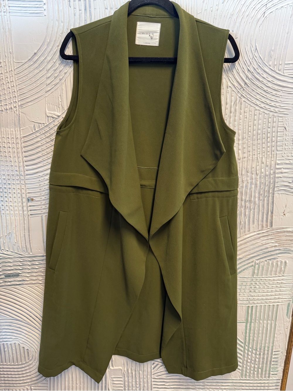 Élodie Olive Green Draped Open Front Long Vest Size Large